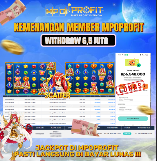 MPOPROFIT JACKPOT SLOT PRAGMATIC! KEMENANGAN MURNI DI (STARLIGHT PRINCESS SUPER SCATTER TOTAL 6.500.000,- LUNAS)